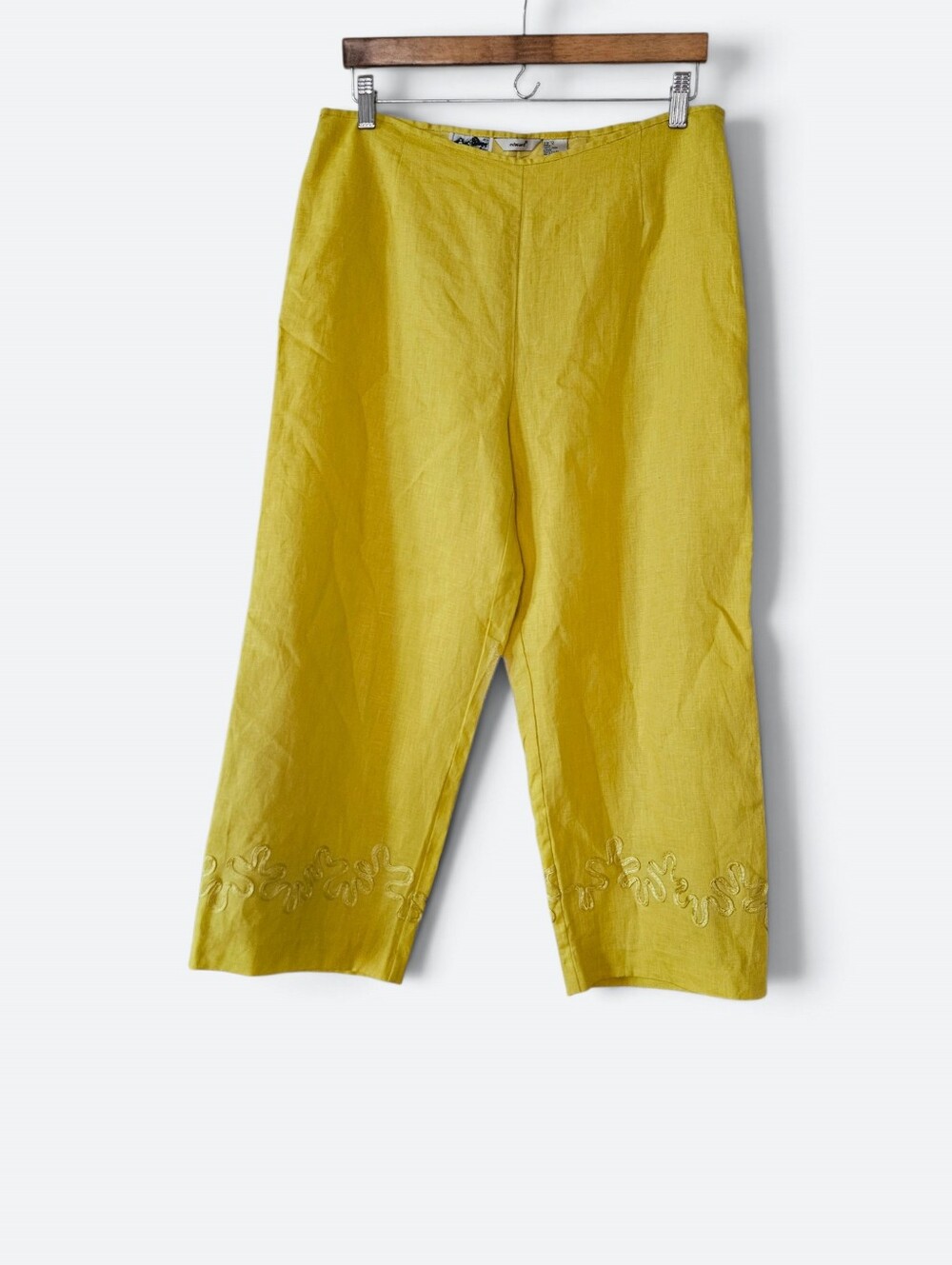Vintage Edward Irish Linen Yellow Embroidered Straight Trouser Pants 12 - NWT